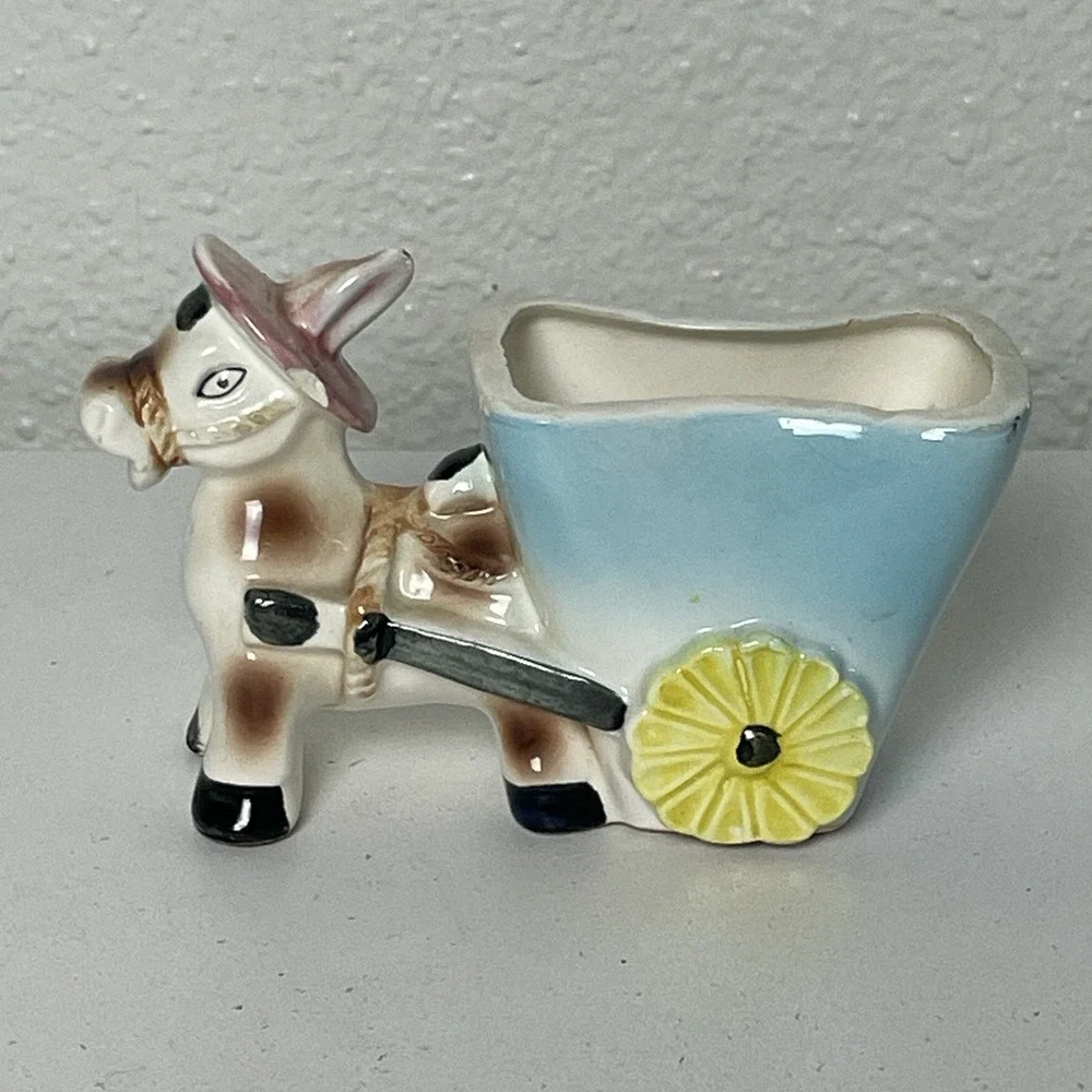 Planter Donkey Ceramic Cart 5